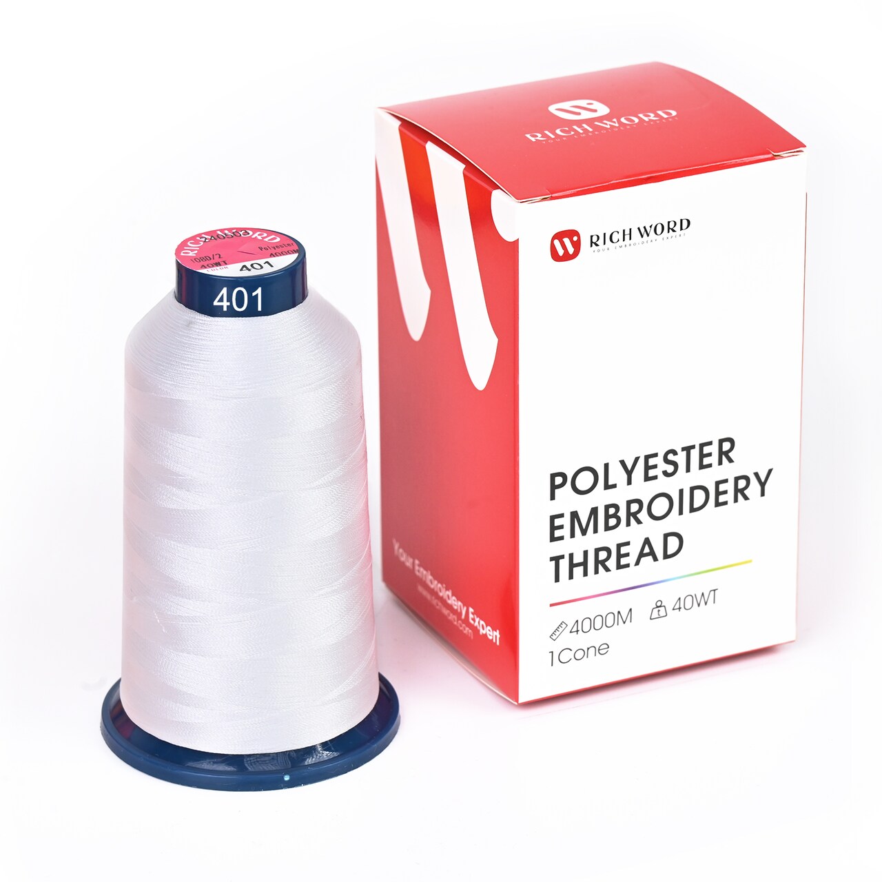 Richword Selected Embroidery Thread – 4000M 40WT Polyester, Smooth & Strong Single Spool for Home & Commercial Embroidery Machines, White / Black / Red / Brown / Grey / Blue